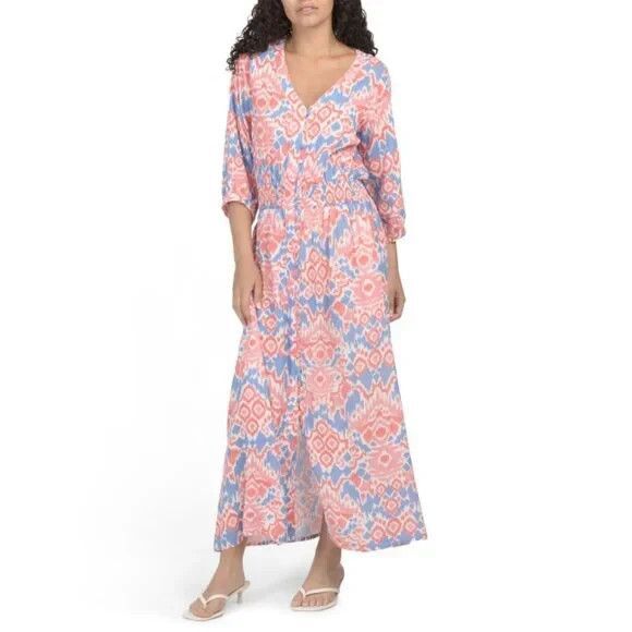Walker & Wade womens Kelsey Long Midi Maxi Dress size XXS Coral Reef V Neck $238 - Picture 1 of 8